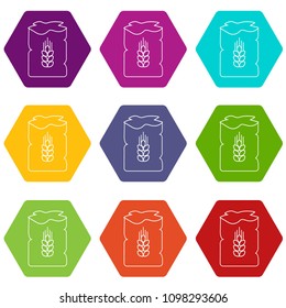Bag wheat icons 9 set coloful isolated on white for web