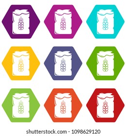 Bag wheat icons 9 set coloful isolated on white for web