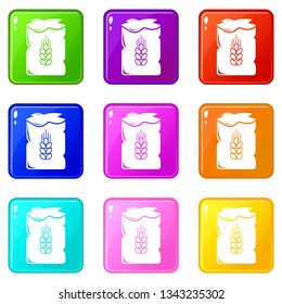 Bag wheat icons set 9 color collection isolated on white for any design