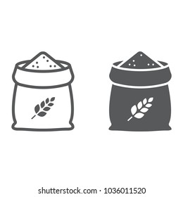 Bag of wheat line and glyph icon, farming and agriculture, grain bag sign vector graphics, a linear pattern on a white background, eps 10.