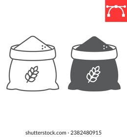 Bag of wheat line and glyph icon, farm and grain bag, sack of flour vector icon, vector graphics, editable stroke outline sign, eps 10.
