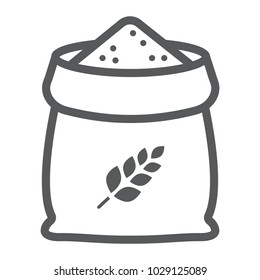 Bag of wheat line icon, farming and agriculture, grain bag sign vector graphics, a linear pattern on a white background, eps 10.