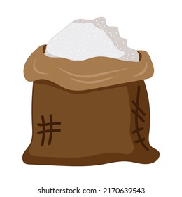 Bag of white sugar vector food icon isolated. Sweet sack flour ingredient drawing. Cook kitchen packet and symbol burlap sweetener container. Brown bagful sucrose and heap granules glucose grain