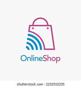 Bag and wifi signal for online shopping logo design