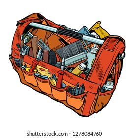 Bag with working tools. Pop art retro vector illustration kitsch vintage