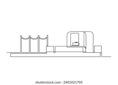 Bagagge processing on airport. Transportation public area drawing by simple continuous line. Vector, transportation minimalist concept.