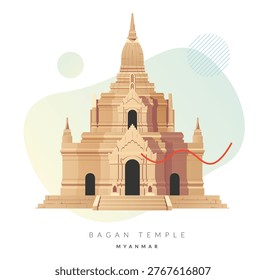 Bagan Buddhist temples and pagodas in Myanmar - Burma - Stock Illustration as EPS 10 File
