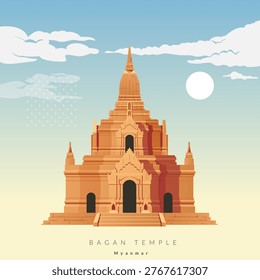 Bagan Buddhist temples and pagodas in Myanmar - Burma - Stock Illustration as EPS 10 File