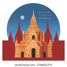 Bagan Buddhist temples and pagodas in Myanmar - Burma - Stock Illustration as EPS 10 File