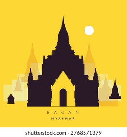 Bagan Buddhist temples and pagodas in Myanmar - Burma - Stock Illustration as EPS 10 File