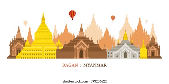 Bagan, Myanmar, Architecture Landmarks Skyline, Cityscape, Travel and Tourist Attraction