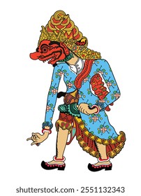 Bagaspati wayang puppet, indonesian shadow puppet show, vector illustration style.