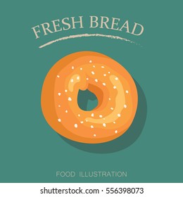 Bagel bakery and bread icon flat style isolated on green background. Flour products vector illustrator