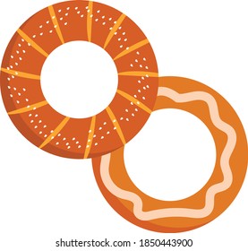 Bagel Bread Concept, Montreal style beigel  Vector Icon Design, Baked goods and flour based food Product Symbol on White background, Confectionery items Sign