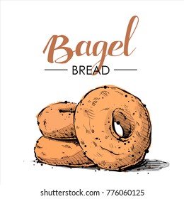 Bagel Bread drawing. Sketch style. Vector.