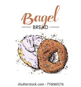 Bagel Bread drawing. Sketch style. Vector.