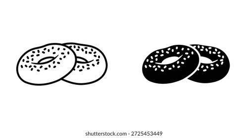Icono de pan de bagel. Línea con trazo editable y plano para el símbolo de bocadillo de comida de panadería de Web en blanco y negro