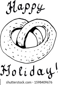bagel cake doodle sketch vector line monochrome snack birthday card happy birthday lettering sweets holidays congratulations joy cupcake cream chocolate elegant cheerful on a white background