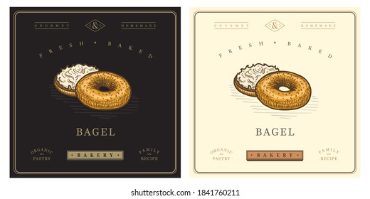 Bagel With Cream Cheese Vintage Retro Logo