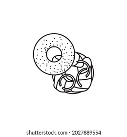 Bagel with creamcheese and lox vector line icon for Have A Bagel Day on December 11. Traditional Jewish Food outline symbol.