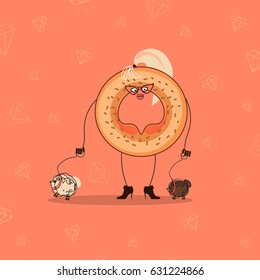 Bagel with dogs background