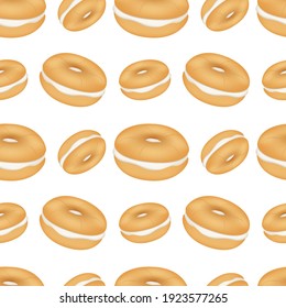 Bagel Emoji Pattern. Brown Bread Food Seamless Background Symbols. Silhouette Emoticon Doughnut Vector.