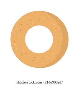 Bagel with flat-style powder on white background