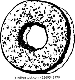 Bagel, food, isolated, vintage drawing, vector illustration, black color