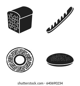 A bagel, half a loaf, a French loaf, a pie billet. Bread set collection icons in black style vector symbol stock illustration web.