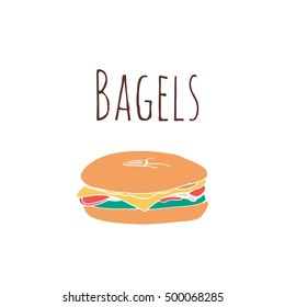 Bagel hand drawn illustration. Bagel logo. Can be used for t-shirt, banner, card and other design projects.