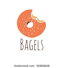 Bagel hand drawn illustration. Bagel logo. Can be used for t-shirt, banner, card and other design projects.