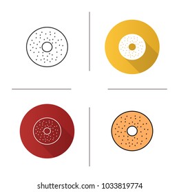 Bagel icon. Flat design, linear and color styles. Donut. Isolated vector illustrations