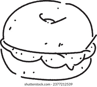 bagel illustration. outline vector food on transparent background. cute doodle breakfast. simple line of yummy food.