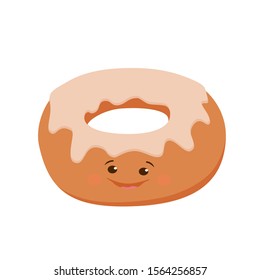Bagel, kalach,. Milyy, zabavnyy kharakter khleba. Pekarnya, ulybayushchayasya vypechkoy. Vektornaya illyustratsiya Menyu, banner, vyveska, ramka, emblema, reklama, etiketka