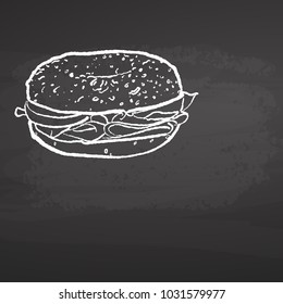 Bagel Poster Chalkboard Sketch. Concept Vector Artwork With Copy Space. Ideal For Food Price Labeling And Poster Layouts.