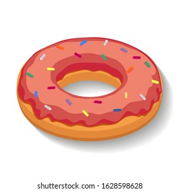 Bagel in raspberry glaze on a white background
