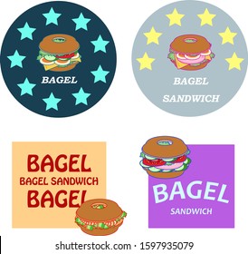 Bagel sandwich label, icon illustration