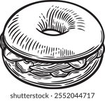 Bagel sandwich line drawing vector illustration.