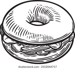 Ilustración vectorial de dibujo de línea de sándwich de bagel.