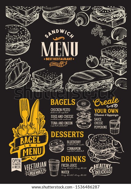 Bagel Sandwich Menu Template Restaurant On Stock Vector (Royalty Free ...