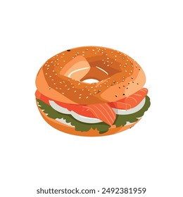 Bagel Sandwich with Salmon and Cream Cheese Vector Illustration