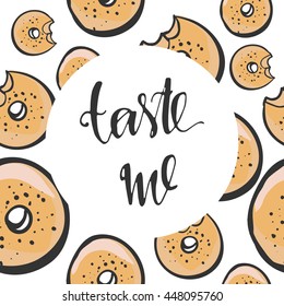 Bagel seamless pattern hand drawn illustration. Can be used for t-shirt, banner, card and other design projects.