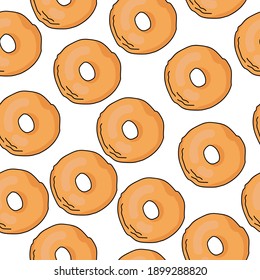 Bagel nahtloses Muster, Gebäck im Cartoon-Stil auf weißem Hintergrund, Vektorgrafik