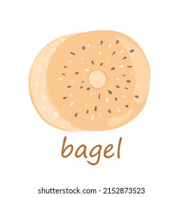 Bagel With Sesame Seeds. Icon, Clipart For Website, ,food Delivery, Bakery Store, Recipe Collection. Cartoon Style.