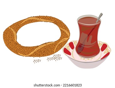 Bagel and tea, bagel with tea, bagel and tea for breakfast, red tea,Turkish breakfast