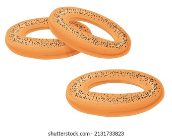 Bagel toast. Russian bakery product in cartoon style. Fresh healthy food.