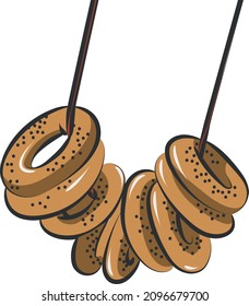 Bagels is a dense bread roll in the shape of a ring, made by boiling dough and then baking it.