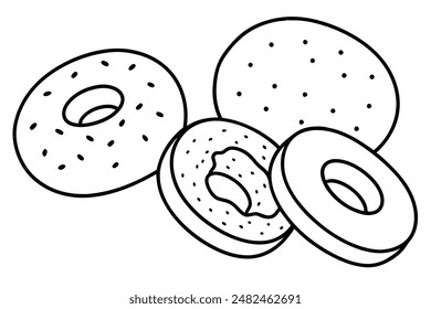 Bagels line art presenting minimalist artistic bread illustrations
