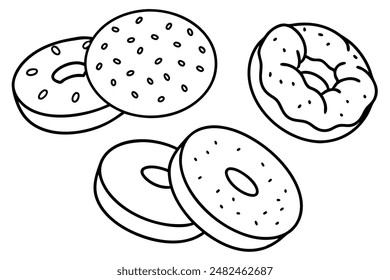 Bagels line art showcasing intricate circular bread designs