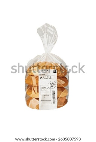 bagels in plastic package. Baking products for grocery store. Vector illustration 
